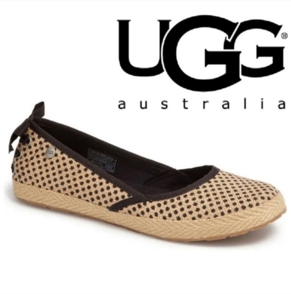 Ugg Indah Ribbon Laced Burlap Dotted Espadrilles Skimmer Flat Size 7